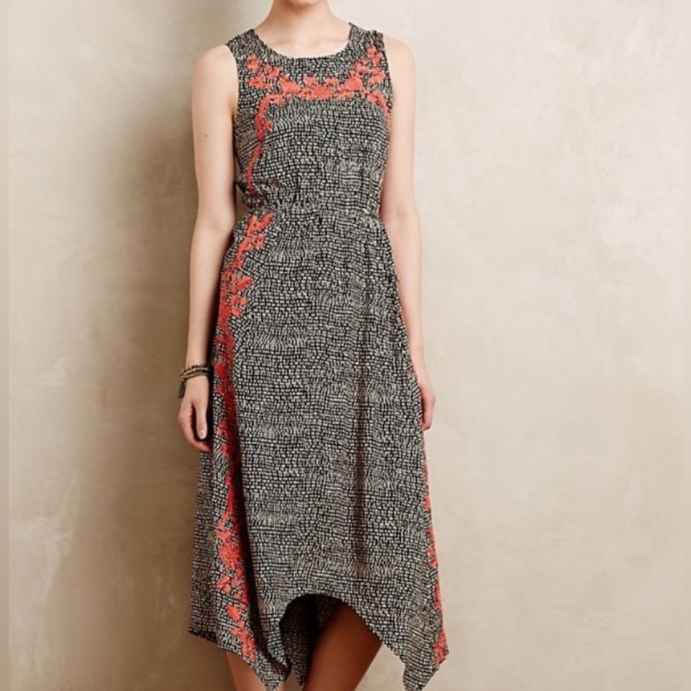 Vanessa Virginia Boho Vintage Vibe Embroidered Handkerchief Hem Dress Size S